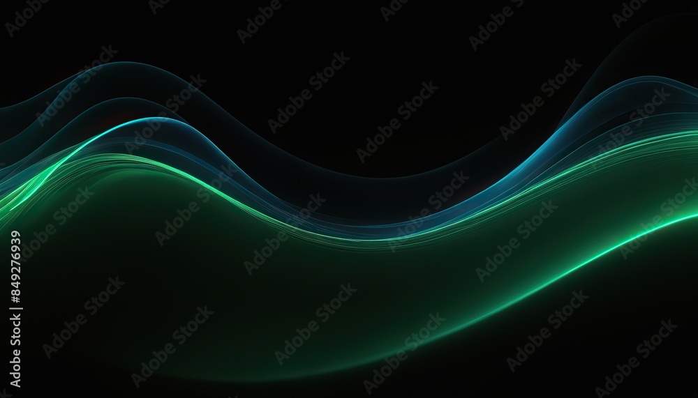 Wall mural abstract vector wave lines flowing dynamic in blue green colors isolated on black background