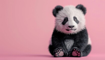 A cute Panda sitting on a solid pastel background with space above for text