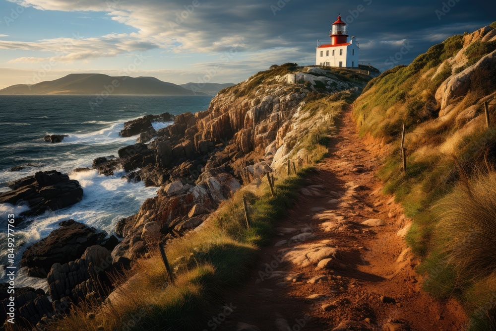 Wall mural Bruny Cape Lighthouse in Hobart, Australia, by the sea., generative IA - Wall murals