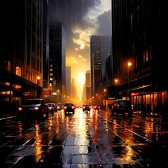 sunlight in street with vehicles