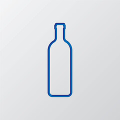 Bottle simple icon vector. Flat design. Paper cut design. Cutted blue symbol with shadow. Gray background