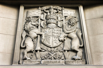 Edinburgh, Scotland. The Royal arms in Scotland, with the inscription Nemo me impune lacessit, motto of the Order of the Thistle