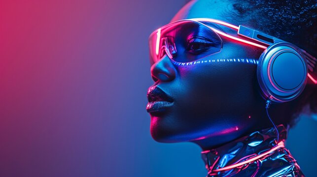 crazy rave girl dj with futuristic headphones