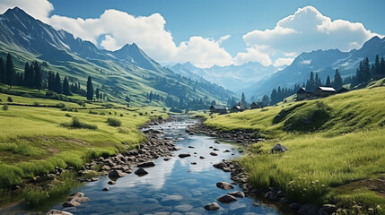 Scenic view of mountain and grass covered hills