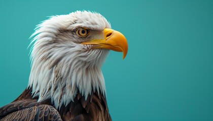 Naklejka premium A cute Bald Eagle sitting on a solid pastel background with space above for text