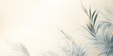 Obraz premium Elegant Summer Background with Palm Leaves and Shadows on Light Green Pastel Gradient, Perfect for Minimalistic Product Displays and Text Features