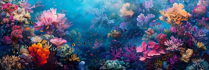 coral reef with a variety of colorful fish and flowers