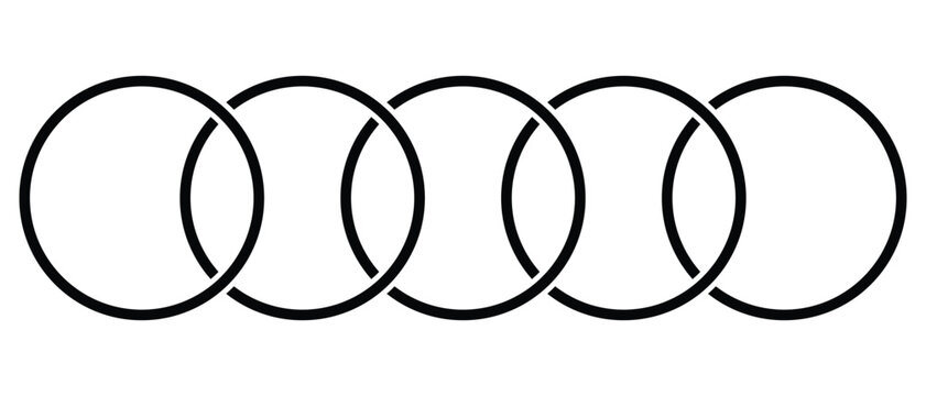 Intersecting, overlapping circles, rings element. Vector illustration. Isolated on white background.