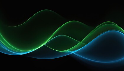abstract vector wave lines flowing dynamic in blue green colors isolated on black background