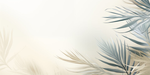 Elegant Summer Background with Palm Leaves and Shadows on Light Green Pastel Gradient, Perfect for Minimalistic Product Displays and Text Features