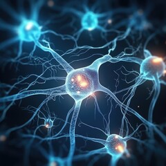 Obraz premium Complicated nervous network of the brain. Brain intricate neural web complex nervous system close-up of cells highlight neurons medical design. Generative AI