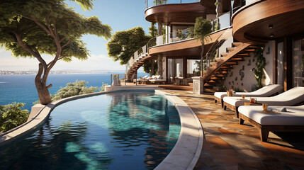 Plakat Swimming pool in luxury villa with sea view