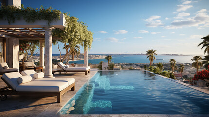 Obraz na płótnie Canvas Swimming pool in luxury villa with sea view