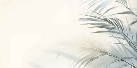 Elegant Summer Background with Palm Leaves and Shadows on Light Green Pastel Gradient, Perfect for Minimalistic Product Displays and Text Features