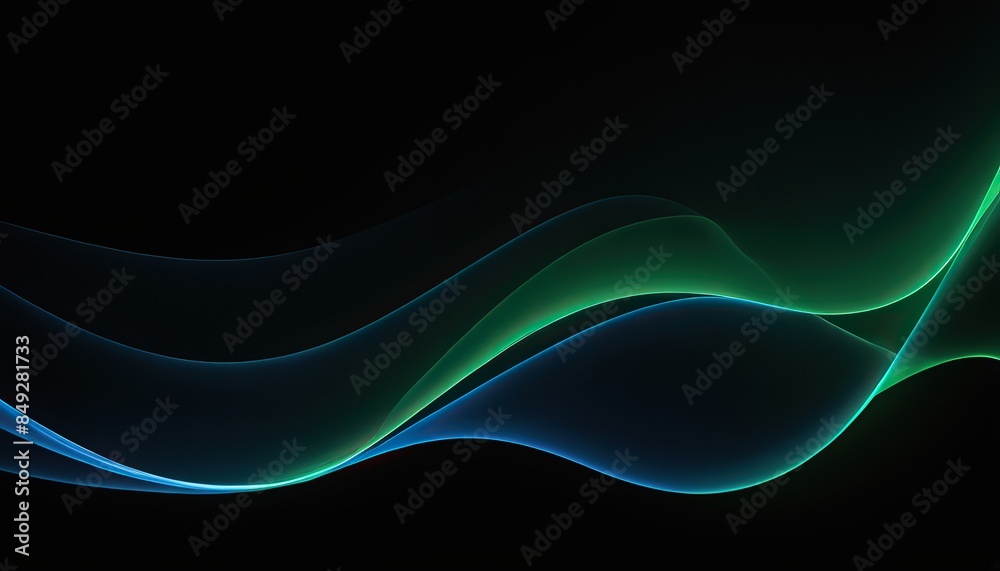 Wall mural abstract vector wave lines flowing dynamic in blue green colors isolated on black background