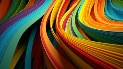 Naklejka premium A colorful, rainbow-colored line or layer of paper is shown in the image. The paper is arranged in a way that creates a sense of movement and flow, with the colors blending together seamlessly