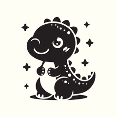 Cute baby Dino silhouette cartoon character vector illustration.