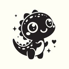 Obraz premium Cute baby Dino silhouette cartoon character vector illustration.