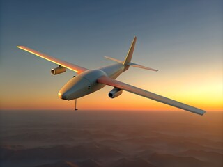 Fototapeta premium Flying drone in a beautiful sunset world