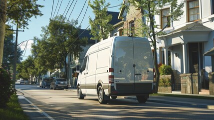 Professional Laundry Pickup and Delivery Van in Suburban Neighborhood for Efficient Services