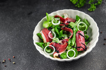 duck breast salad smoked duck meat magret natural fresh appetizer meal food snack on the table copy space food background