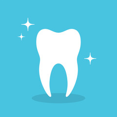 Clean tooth logo or icon. White molar on blue background.