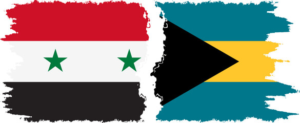 Bahamas and Syria grunge flags connection vector