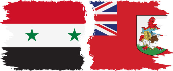 Bermuda and Syria grunge flags connection vector