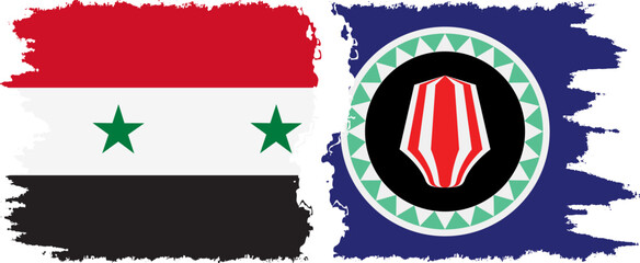 Bougainville and Syria grunge flags connection vector