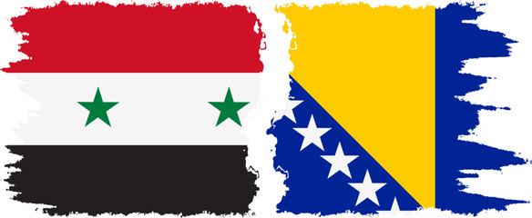 Bosnia and Herzegovina and Syria grunge flags connection vector