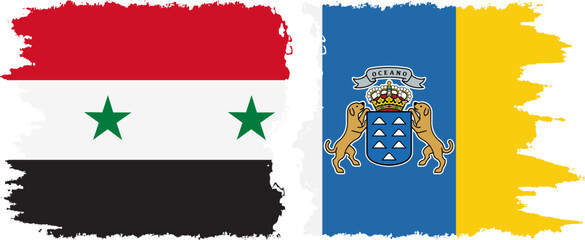 Canary Islands and Syria grunge flags connection vector