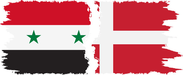 Denmark and Syria grunge flags connection vector