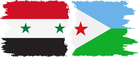 Djibouti and Syria grunge flags connection vector