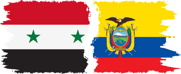 Ecuador and Syria grunge flags connection vector