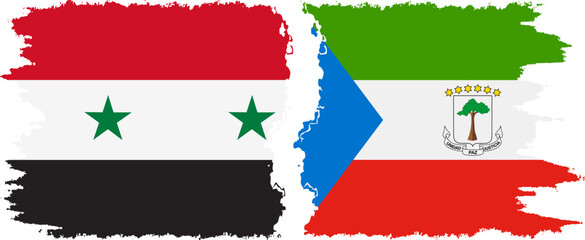 Equatorial Guinea and Syria grunge flags connection vector
