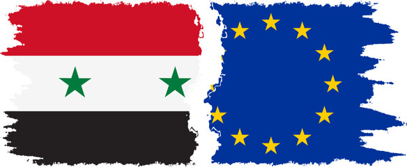 EU and Syria grunge flags connection vector