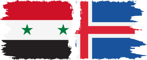 Iceland and Syria grunge flags connection vector