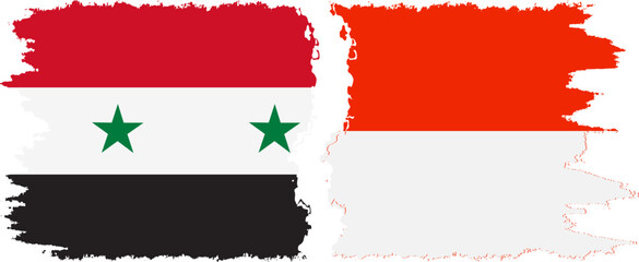 Indonesia and Syria grunge flags connection vector
