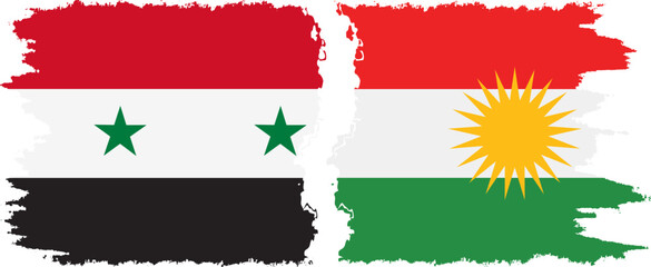 Kurdistan and Syria grunge flags connection vector