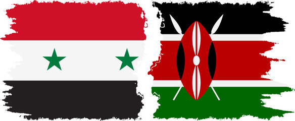 Kenya and Syria grunge flags connection vector