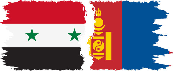 Mongolia and Syria grunge flags connection vector