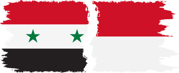 Monaco and Syria grunge flags connection vector