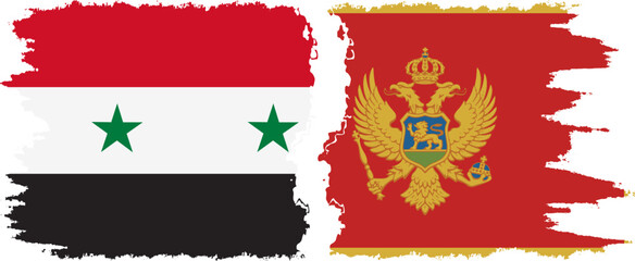 Montenegro and Syria grunge flags connection vector