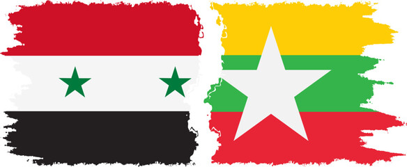 Myanmar and Syria grunge flags connection vector
