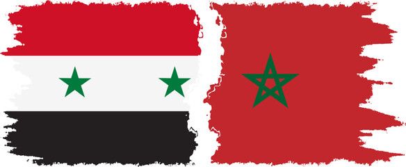 Morocco and Syria grunge flags connection vector