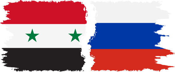 Russia and Syria grunge flags connection vector