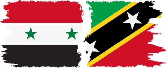 Saint Kitts and Nevis and Syria grunge flags connection vector