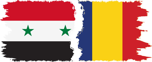 Romania and Syria grunge flags connection vector