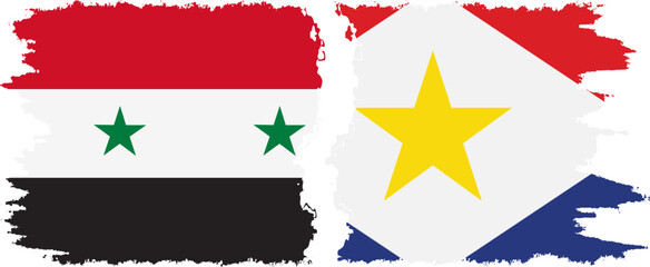Saba and Syria grunge flags connection vector