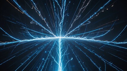 Glowing blue and white particle tunnel with dark end